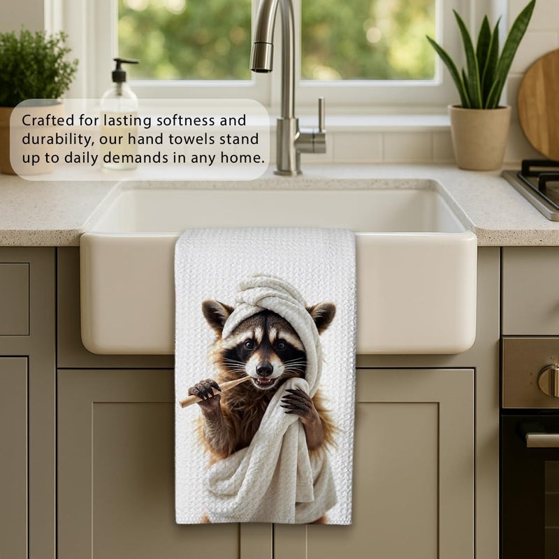 Threegoat Funny Cute Raccoon Hand Towels for Bathroom,1 PCS Raccoon Decor Cute Kitchen Towels,Animal Decorative Towels for Kids' Bathroom,Raccoon Gifts for Women, Pet Owners Housewarming - B10 - Image 4